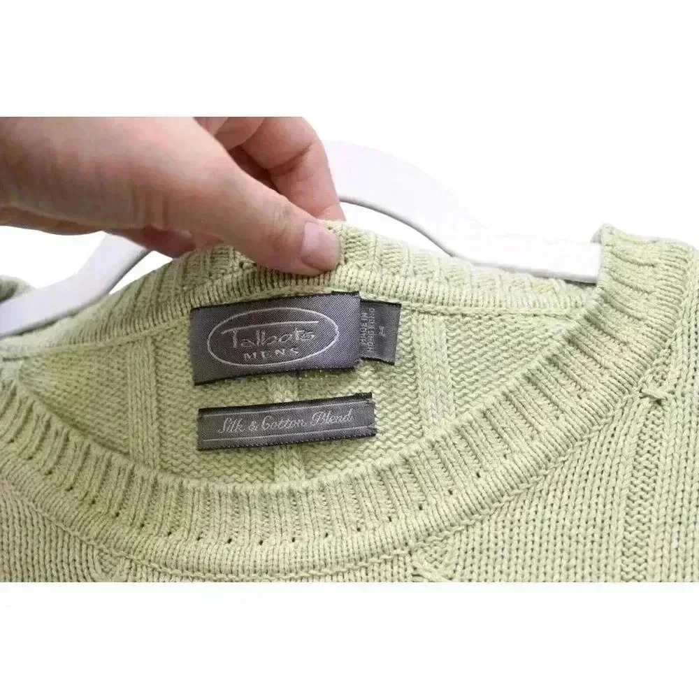 Vintage Talbots Men's Sweater Size XL Silk Cotton Cable Knit Pastel Green Preppy - Picture 7 of 12